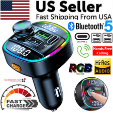 Bluetooth 5.0 Car Wireless FM Transmitter Adapter USB PD Charger AUX Hands Free picture