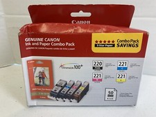 CANON PGI 220 BLACK, 221 CYAN YELLOW MAGENTA  4 PACK GENUINE OEM SEALED 50ct 4x6 picture