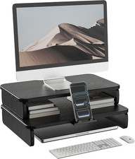 Soporte Para Monitor De Madera Con Portacelular Oculto Para Escritorio Negro picture