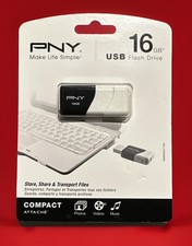 PNY Compact Attaché 16GB USB 2.0 Flash Drive - Black/White (P-FD16GCOM-GE) NEW picture