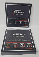2 X PowerBear HDMI Cable 3FT 4K UHD 2.0 Nylon Braid Gold Plated Tips High Speed picture