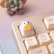 White Hamster Artisan Keycap with Cracker for Mechanical Keyboards and Gamer picture