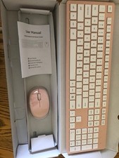 LeadsaiL Wireless Keyboard and Mouse Combo Full-Sized Ergonomic Pink picture