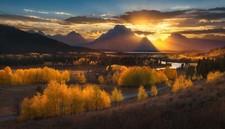Landscape nature photography sunset mountains sun rays Custom Gaming Mat Desk picture
