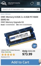 OWC Memory 8.0GB 2 x 4.0GB PC10600 DDR3 KitOWC Memory Upgrade Kit picture