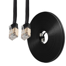 100FT CAT7 CAT 7 Flat Cable Shielded U/FTP LAN RJ45 Internet Router Patch Black picture