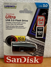 SanDisk Ultra CZ48 64GB USB 3.0 Flash Drive Black 100 MB/s Read Sealed picture