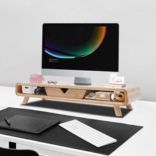 24in Bamboo Monitor Stand W/ Drawer Back Baffle Desktop Stand Riser 4.5in Height picture