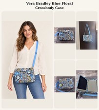 Vera Bradley Blue Floral Fabric Crossbody Tablet Case Zipper Adjustable Strap picture