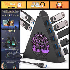7-Port USB 3.0 Hub Splitter with RGB Lighting, 5Gbps Data Transfer, 2FT Cable, C picture