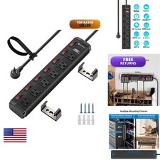 Crst 6 Outlet Metal Power Strip Individual Switches Mountable Surge Protector picture