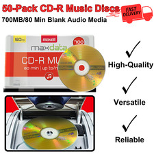 50-Pack CD-R Music Discs – 700MB/80 Min Blank Audio Media for One-Time Recording picture