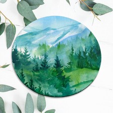 Green Watercolor Mountains Forest Mouse Pad Mat Office Desk Table Accessory Gift picture