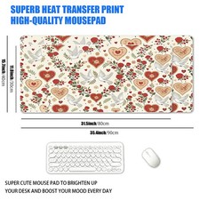 1 XXL Vintage Love Heart White Dove Mouse Pad, Romantic Red Rose Floral Print picture