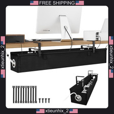 Under Desk Cable Management Tray 36 inch Black Fabric Clamp & Screw Mount picture