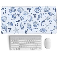 Blue and White Seashell Bow Mouse Pad,Coastal Beach Mouse Pad,XL Large Ocean ... picture