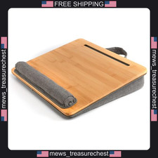 Bamboo Laptop Lap Desk with Cushion, Phone & Tablet Holder, Handle picture