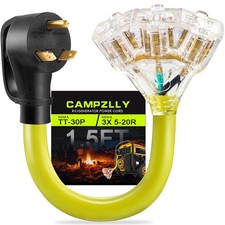 Campzlly 30 Amp to 110 Adapter RV Cord, 30 Amp to 20 Amp Adapter, NEMA TT-30P picture