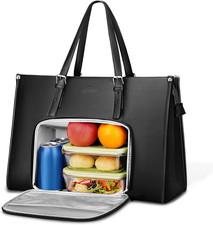 Laptop Tote Bag with Insulated Lunch Compartment, 15.6 Inch PU Leather Briefcase picture