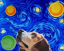 Starry Night Puppy Dog Cute Fantasy Art Mouse Pad Accessory 7 x 9 Mousepad picture