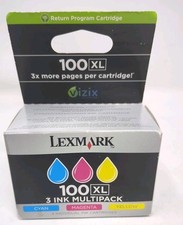 3 Pk Lexmark 100XL Cyan Magenta Yellow Cartridge for Inkjet Printers New In Box picture