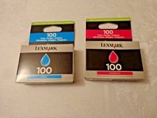 2 NEW Genuine Lexmark 100 Magenta & Cyan Ink Cartridges  picture