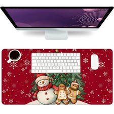 Christmas Mouse Pad PU Leather Xmas Tree Gingerbread Man Large Desk Mat picture