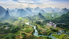Landscape nature china village asia hills river field Custom Gaming Mat Desk picture