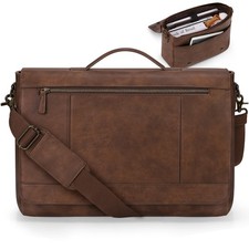 RAINSMORE Leather Messenger Bag for Men, 15.6 Inch Laptop inch, Brown picture