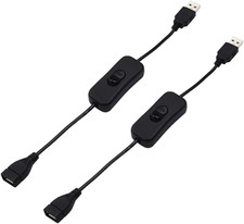 2 Pack Black Male to Female USB Cable with On/Off Switch, USB Extension Inline picture