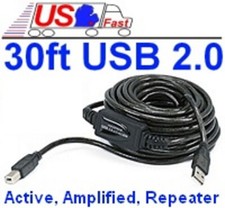 30ft Active/Amplified USB 2.0 A~B Printer/Device extra long Repeater Cable{AB picture
