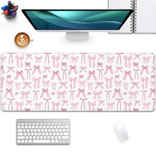 Pink Bow Pad Desk Pad,Extended Large Mat with Stitched Edge,Non-Slip Base Key... picture