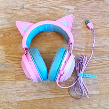 RZR Pink/Gray Cat Ear USB Wired Over-Ear Headband Computer Headset w/ Mic picture