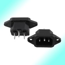 2 Pcs C14 3 Terminals Black AC Power Socket Adapter Replacement 250V 10A picture
