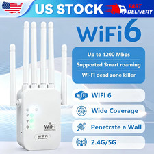 WiFi Extender 6-Antenna Strong Signal, 1200Mbps Dual Band (5GHz/2.4GHz) Booster picture