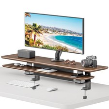 Dual Clamp-On Wooden Monitor Stand, 41.7