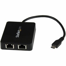 StarTech USB C to Dual Gigabit Ethernet Adapter with USB 3.0 (Type-A) Port - USB picture