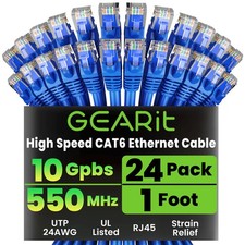 GEARit Cat6 Patch Cables Cat 6 Ethernet Cable 1 ft 24-Pack Blue 1 Foot, picture
