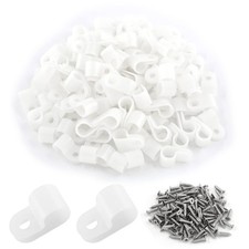 100 PCS RType 3/8 Inch White Wire Clamp Cable Fastener With Screws Set picture
