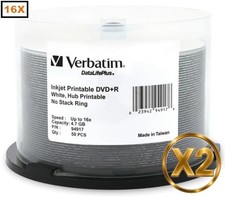 100-Pak VERBATIM DataLifePlus 16X White Inkjet Hub 4.7GB DVD+R's Verbatim 94917 picture