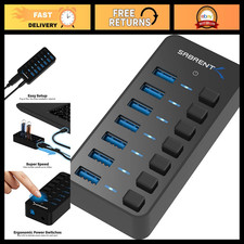 36W 7-Port Powered USB 3.0 Hub with Switches & LEDs - High-Speed Data Transfer picture