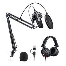 AU-USB Microphone Kit with Headphones for PC, Podcast & Gaming A04H Black picture