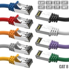 0.5 1 2 3 4 5 7 10 FT CAT8 RJ45 Network LAN Ethernet SFTP Shield Cable 40G 26AWG picture