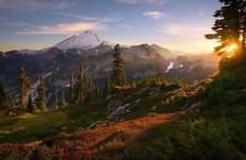 Landscape pine trees stratovolcano volcano mountains Custom Gaming Mat Desk picture