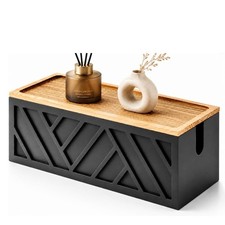 Large Black Geometric Wooden Cable Management Box - Organizer for Cords & Wires picture