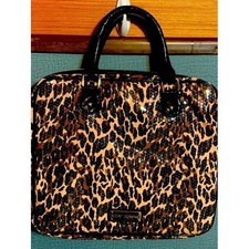 Betsey Johnson Leopard Sequin Laptop Bag Briefcase Brown Black Patent Trim picture