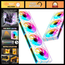 7 Pack 120mm ARGB PC Cooling Fans, PWM Control, 28 White LEDs, 4 Forward + 3 Rev picture