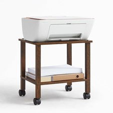 2 Tier Under Desk Printer Stand Storage Brown Home Office Organizer picture