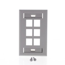 Leviton Gray 1-Gang Quickport 6-Port Data Plastic Wallplate ID Window 42080-6GS picture