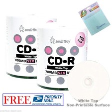 200 Pack Smartbuy White Top 52X CD-R 700MB 80Min Disc + FREE Micro Fiber Cloth picture